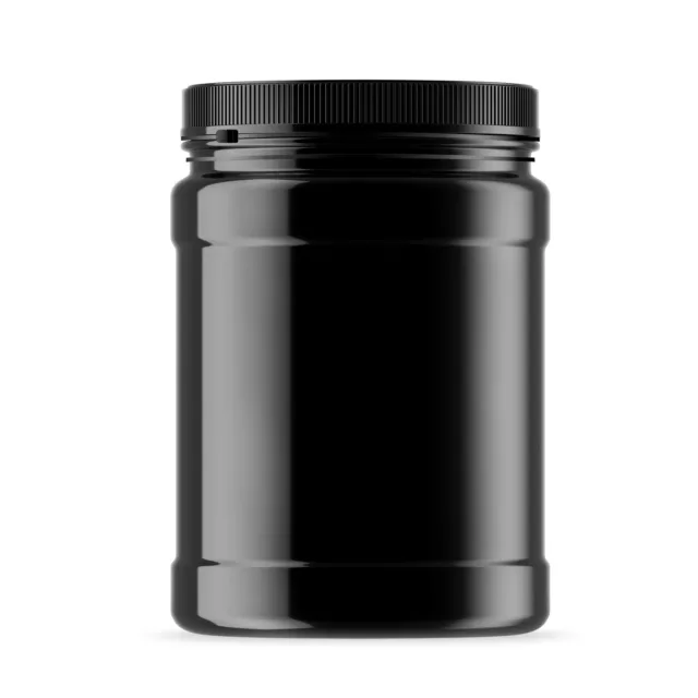 32x 2L Wide Mouth Plastic Jars and Lids Black Empty Protein and Powder Tubs Kitc