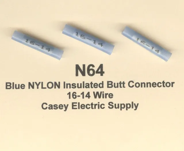 50 Blue NYLON Insulated BUTT Terminal Connector #16-14 Wire Gauge AWG MOLEX USA