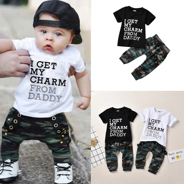 2PCS Newborn Baby Boys Short Sleeve Tops Camouflage Pants Outfits Clothes Set