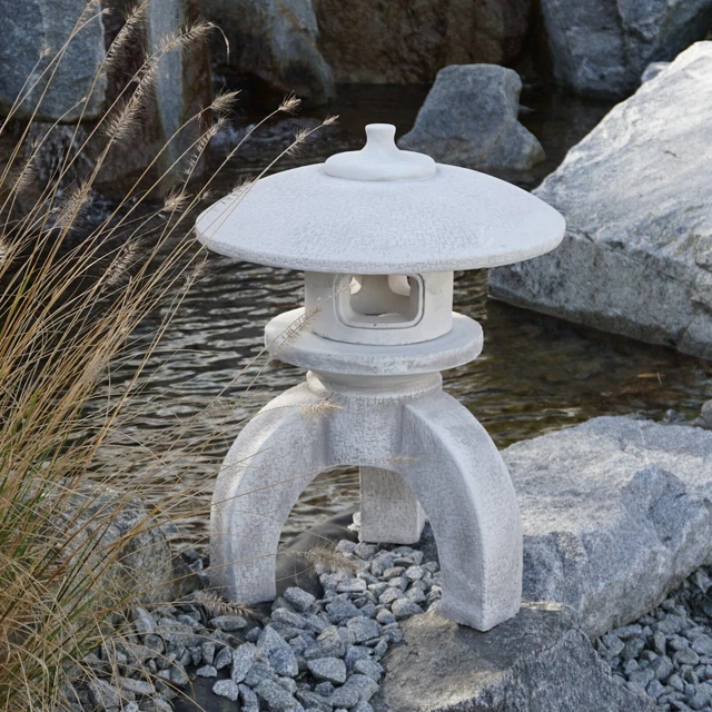 Lampe Japonaise Magnifique Lanterne Japonaise Massive Kotoji Yukimi En Pierre Reconstituée, Résistant Au Gel Statue Bouddha