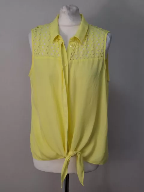 Dorothy Perkins Yellow Sleeveless Knot front Shirt Womens Size 16 (AD15)