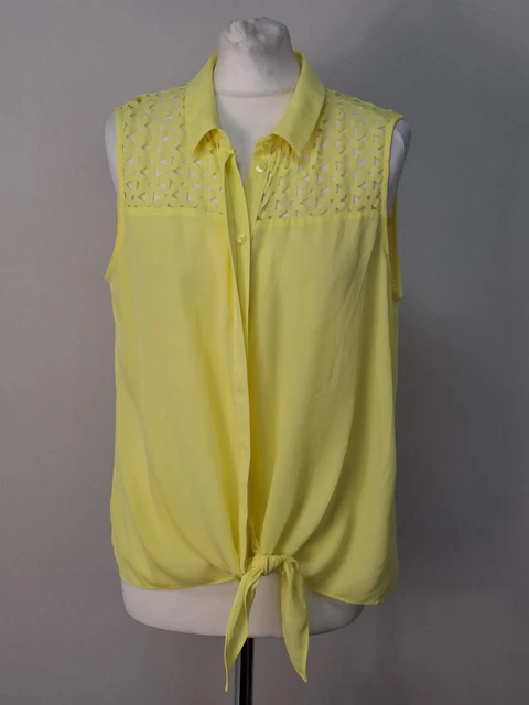 Dorothy Perkins Yellow Sleeveless Knot front Shirt Womens Size 16 (AD15)