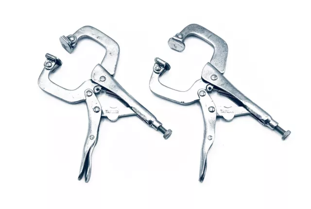 Set of Two (2) 6" Locking C-Clamp Vise Grip Welding Pliers with Swivel Pads