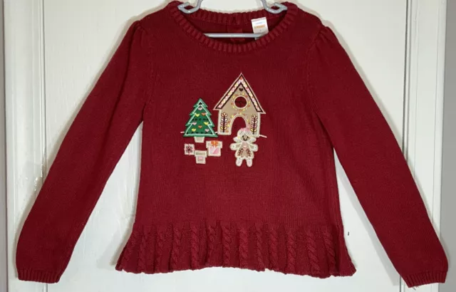 Gymboree Little Girl Sz 6 Sweater Red Long Sleeve Pullover Gingerbread House EUC