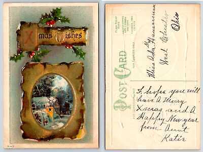 Christmas Xmas Wishes Holly Winter Scene Postcard 240