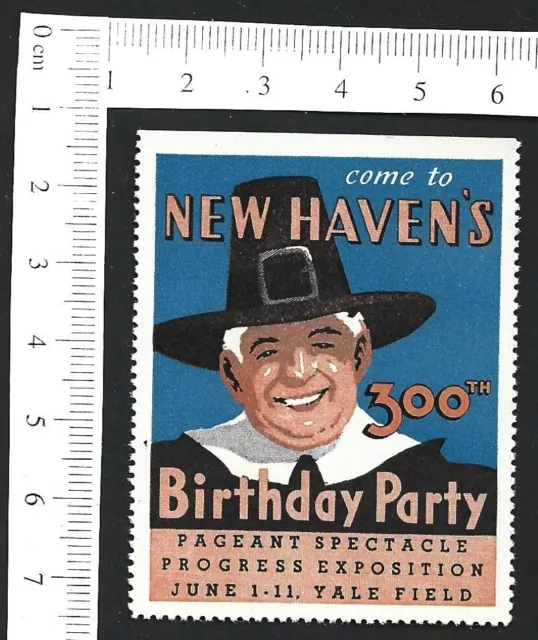 US vintage NEW HAVEN 300th Birthday Party poster stamp MNH