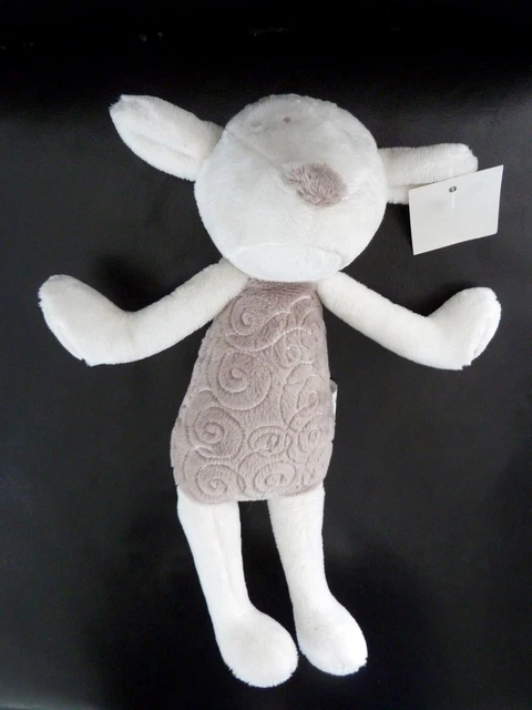 P. Doudou Peluche Obaibi Okaidi Mouton Blanc Beige Marron Spirale 28 Cms Neuf