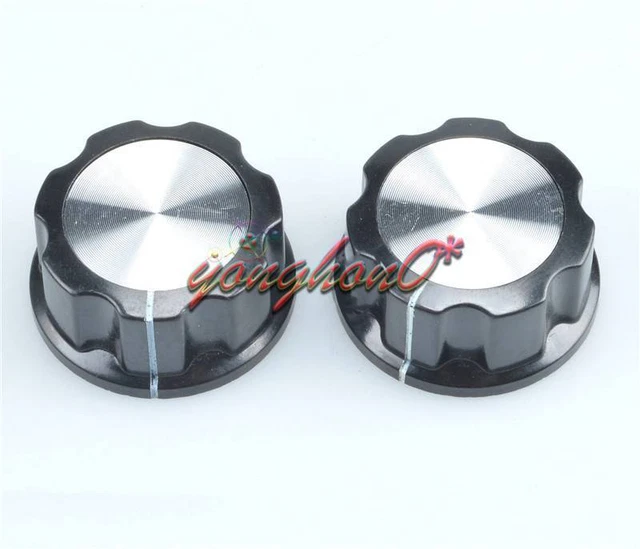 10Pcs Black Silver Tone 16mm Top Rotary Knobs for 6mm Dia.Shaft Potentiometer