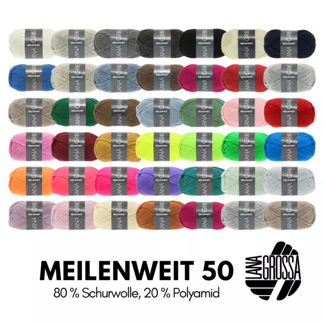 LANA GROSSA MEILENWEIT 50 g 4-fach Sockenwolle mit 80 % Schurwolle 210 m