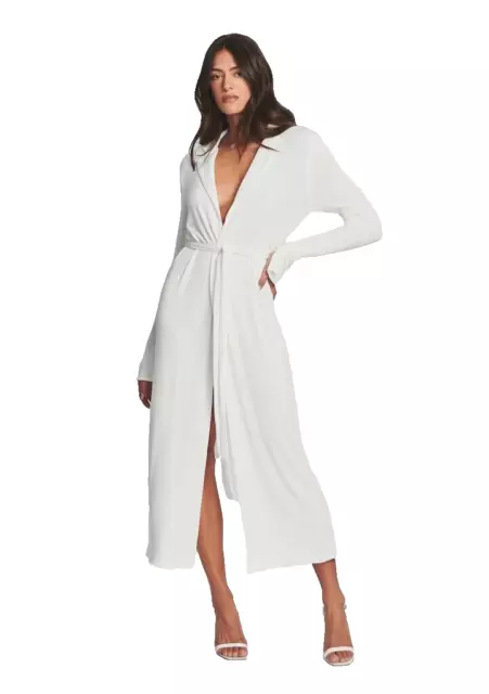 SER.O.YA Womens White Virginia Cardigan Dress Size Medium Wrap Belted Maxi NWT