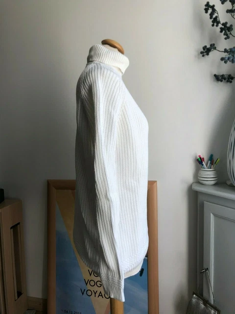 Pull Zara à Col Roulé Pour Homme M Blanc En Maille Épaisse Coton Très Bon État 2