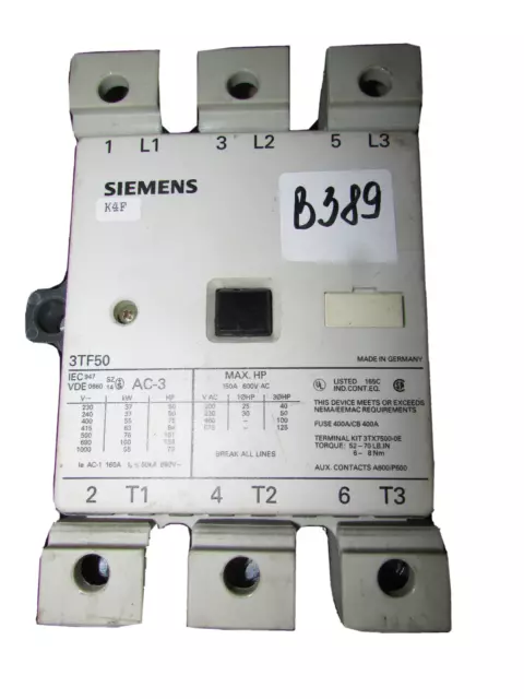 Siemens 3TF 50  Leistungsschütz 230-690-1000V 55kW  (B389)