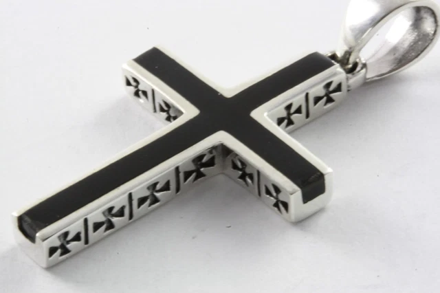 Pendentif Croix Des Templiers En Argent 925 - Avec Zircone Noire - Neuf Sous Emballage - Unisexe