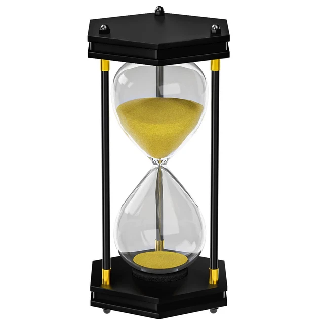 Hourglass Sand Timer 60 Minute: Large 10 Inch Hexagon Wooden Gold Sand