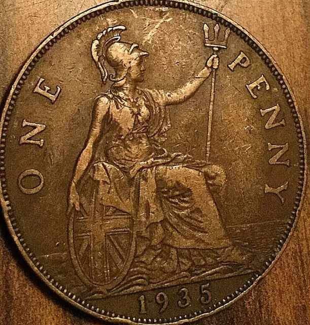 1935 Uk Gb Great Britain One Penny