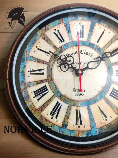 Antique Wall Clock Wooden Round Vintage Clock Home Living Room Decoration Gift