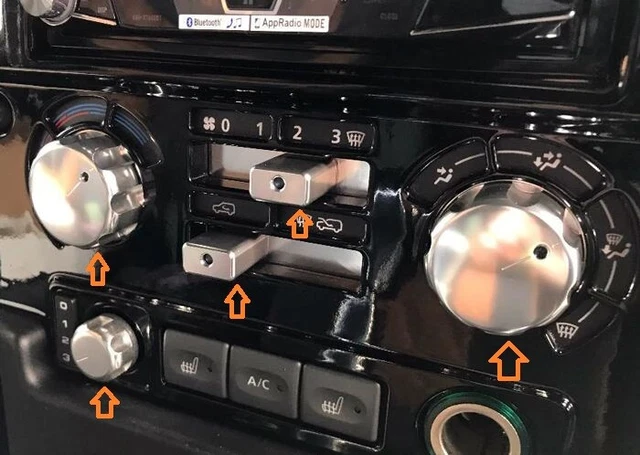 SILVER ALUMINIUM DASH heater control knob set Fit Land Rover Defender ...