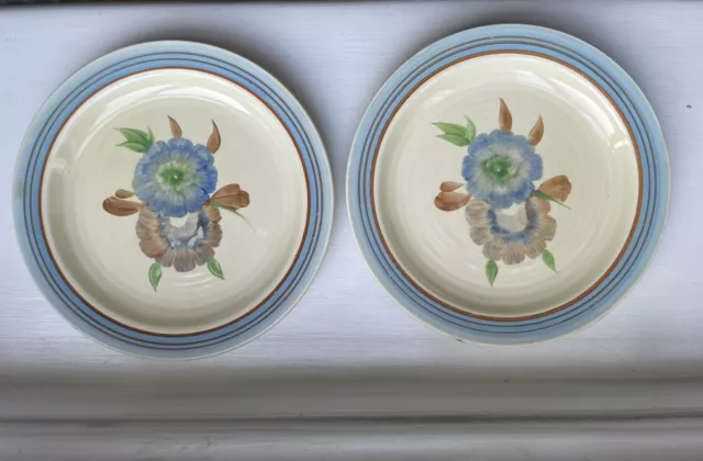 Clarice Cliff Art Deco Plates Honeydew c1930s Yellow Green Blue x2 3