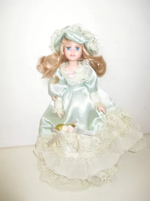 Porcelain Doll Mint Green Dress and Hat