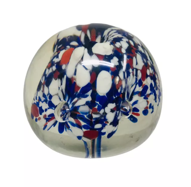 Vintage Confetti Paperweight Floral Bubble Art Glass Hand Blown Ball Shaped 2.5”