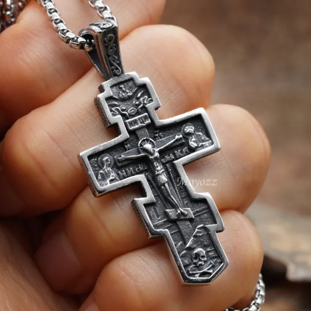 Mens Russian Orthodox Crucifix Cross Pendant Necklace Stainless Steel Men Gift