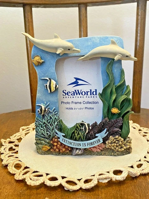 Vintage Dolphin Sea World Picture Frame With 3D Ceramic  4.5” X 4”