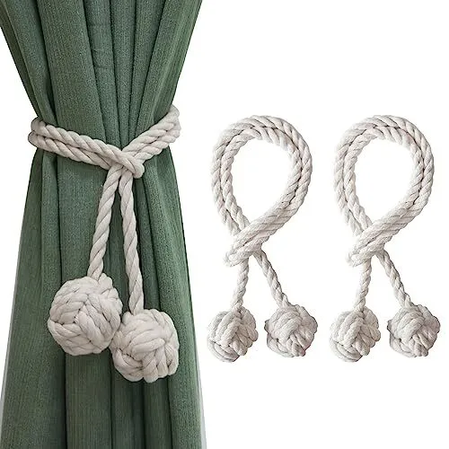 Curtain Tiebacks Rope - Natural Cotton Outdoor Curtain Ties Decorative Rope -