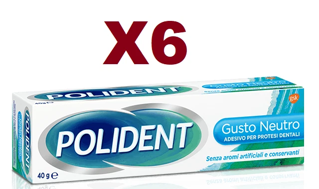 6 POLIDENT GUSTO NEUTRO 40g ADESIVO PER PROTESI DENTALI CREMA ADESIVA