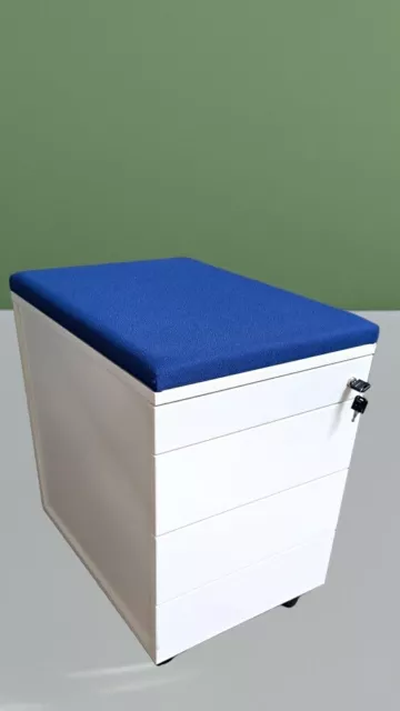 Techo Rollcontainer 4Auszüge Container weiß Sitzkissen blau Büro co0183