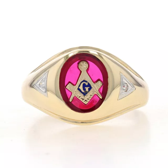 Yellow Gold Blue Lodge Men's Master Mason Ring - 10k Diamond & Lab-Created Ruby