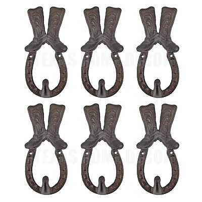 6 Horseshoe Boots Wall Hook Hanger Cast Iron Rustic Western Coat Key Towel Rack