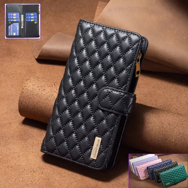 For iPhone 15+ 12 11 Pro SE 2022 7/8+ XR XS Zipper Flip Case Leather Purse Cover