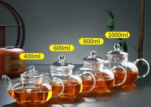 Heat Resistant Glass Teapot With Glass Infuser Flower Teapot Tea Maker 5 Sizes 2