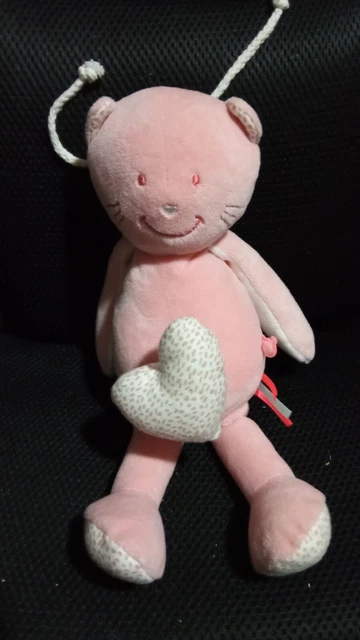 Doudou Chat rose beige coeur Minouchka Noukie’s Noukies boite a musique.