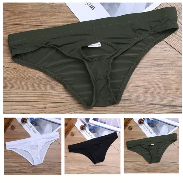 Mens Sexy Ice Silk Thong No Show Underwear With Front Cock Holes