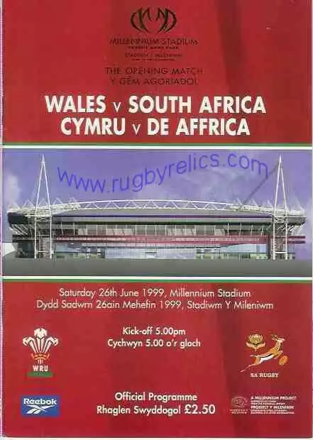 Wales V South Africa 1999 Programma Rugby & Set Dvd - Sudore Di Sangue E Lacrime