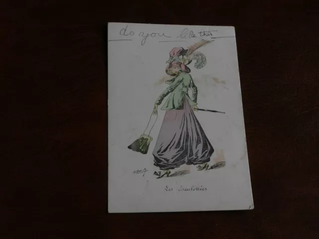 Original Roberts Signed Art Nouveau Glamour Postcard - Lady With Handbag.