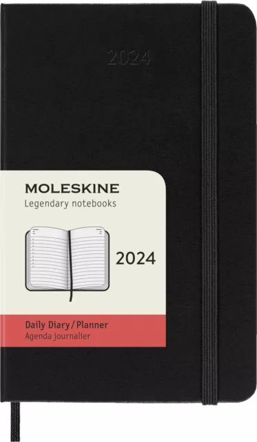 Moleskine Daily Agenda 12 Months 2024, Agenda 2024, Size Pocket 9x14, Hard Cover