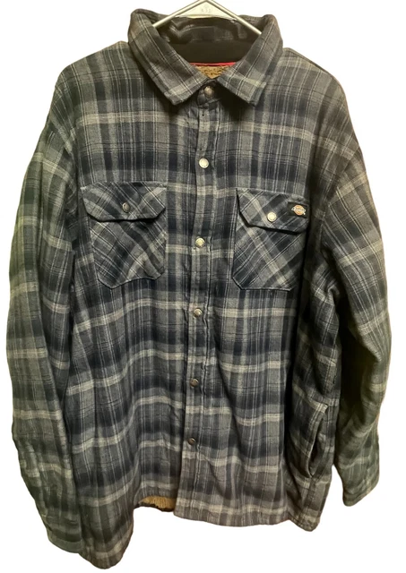 Dickies Mens Flannel Sherpa Lined Shirt Shacket Jacket Sz 2XL Blue Plaid