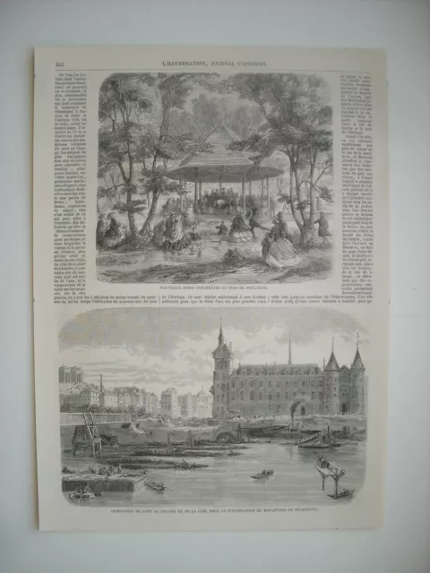 Gravure 1859. Paris; Demoiltion Du Pont Au Change Et De La Cite. Nouveaux Abris.