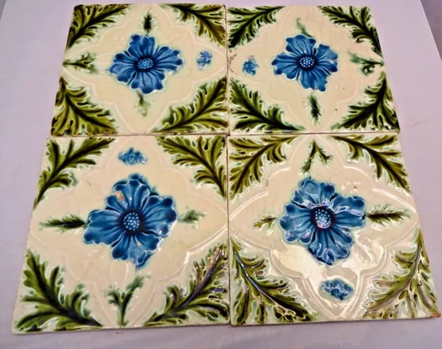 Antique Tile Majolica Art Nouveau Purple Flower England Porcelain Decorative# 53