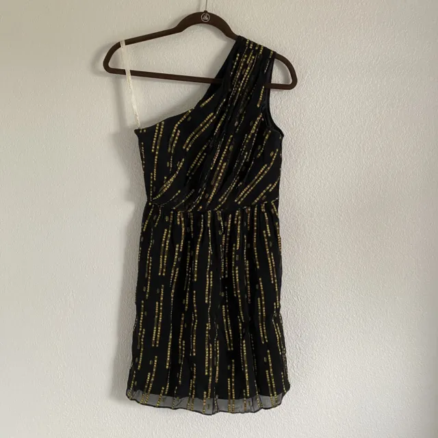 Shoshanna Women's Black/Gold Brookline Lurex Chiffon Alexis Dress Size 2