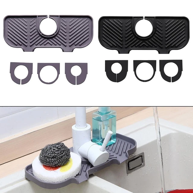Tappetino Paraspruzzi Per Rubinetto In Silicone Beige, Con Cestello Drenaggio. Dimensioni 45,5x11 Cm, Inclinato Per Far Defluire L'acqua. Antiscivolo, Facile Da Pulire. Perfetto Per Piccole Cucine. - 2