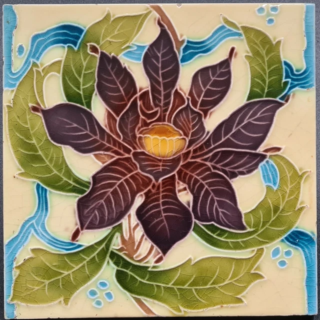 Art Nouveau Fireplace Majolica Tile Floral Design Minton AE3 Art Nouveau Fireplace Majolica Tile Floral Design Minton AE3