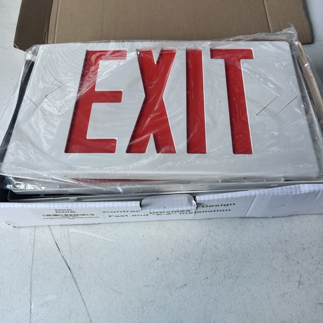 Led Emergency Exit Light Fixture - Double Face - Red Lettering - New