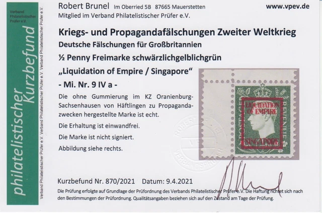 Kriegs . und Propagandafälschungen, 9 IV a, ohne Gummierung
