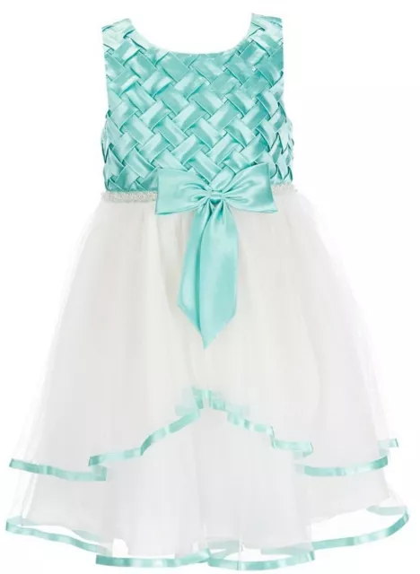 Rare Editions Big Girl's Basket Weave Bodice Tiered Ribbon Fanciful Dress-10 12