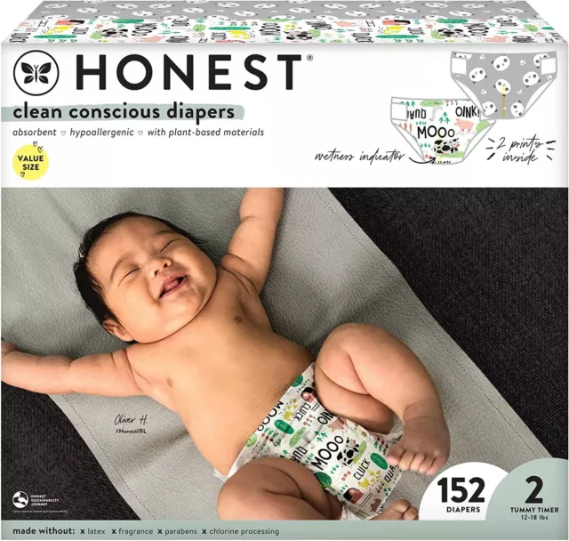 Clean Conscious Baby Diapers, Plant-Based, Sustainable, Pandas + Barnyard Babies