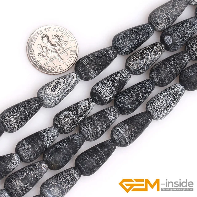 Natural Black Agate Gemstone Frosted Matte Teardrop Beads For Jewelry Making YB