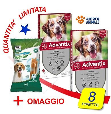 2 CONFEZIONI (+PS) - Advantix Bayer 4 pipette per Cani da 10-25 kg / 10 a 25 kg